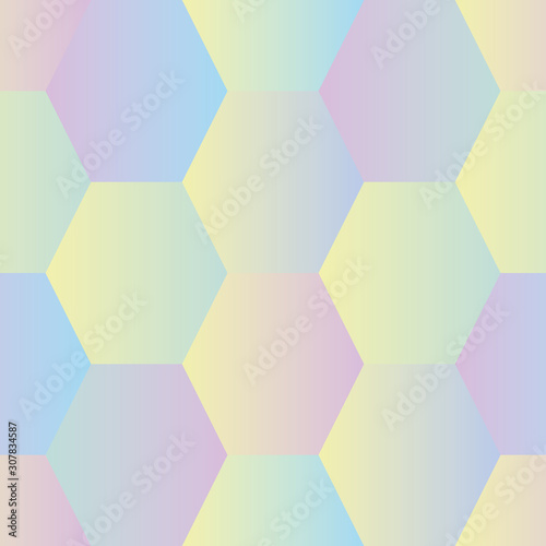A seamless vector pattern with irridescent hexagons. Geometric surface print design. Decoratice and great for background, stationery and textiles.