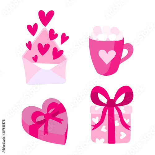 Set of vector flat valentine's day illustrations. Background for greeting cards, packaging, design for a holiday, wedding, engagement. © Leria Kaleria