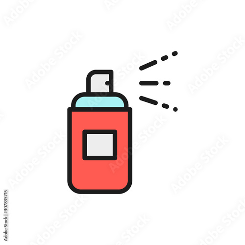 Aerosol spray bottle, spray can flat color line icon.