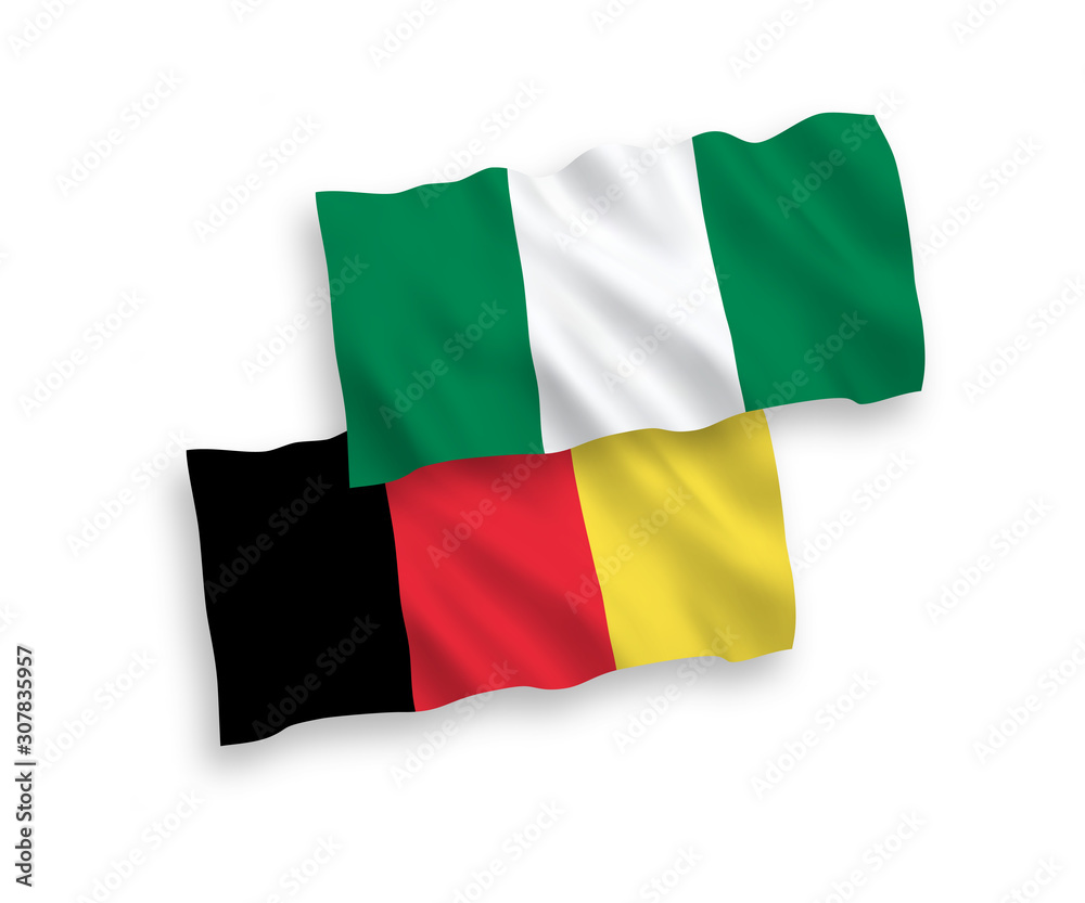 National vector fabric wave flags of Nigeria and Belgium isolated on white background. 1 to 2 proportion. National vector fabric wave flags of Nigeria and Belgium isolated on white background. 1 to 2 proportion.