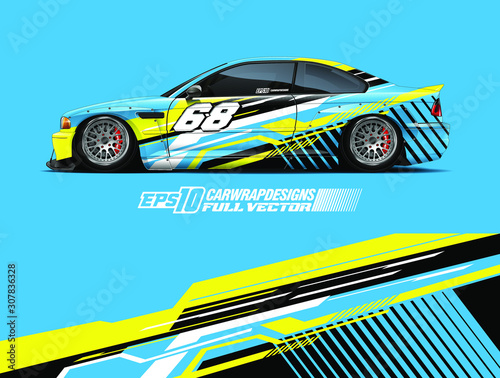 Race car graphic livery design vector. Graphic abstract stripe racing background designs for wrap cargo van, race car, pickup truck, adventure vehicle.