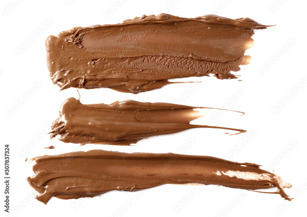 Chocolate cream spread set and collection isolated on white background, top view