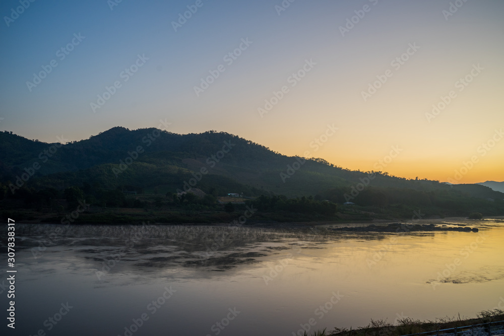sunset on khong  river