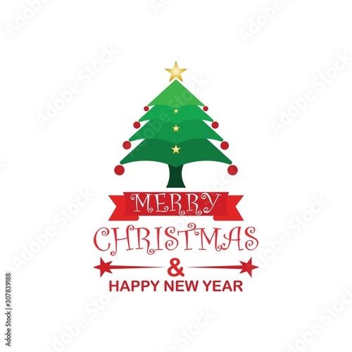 Merry Christmas and Happy New Year logo greeting card  vector illustration  isolated on white background.