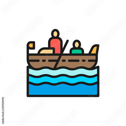 Venice gondola, gondolier flat color line icon. Isolated on white background
