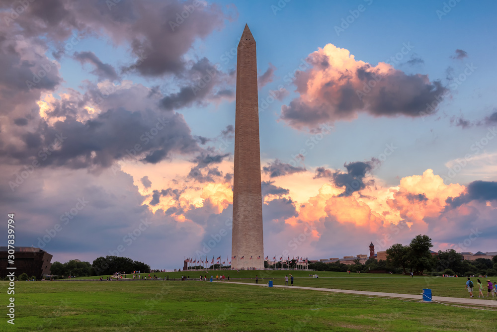 Washington DC at Sunset. View of Washington Monument in Washington DC, USA