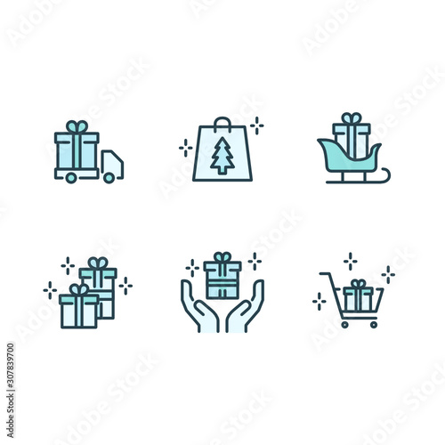 Christmas. New Year s Day. Delivery. Presents. Gifts. - Vector Icon Set