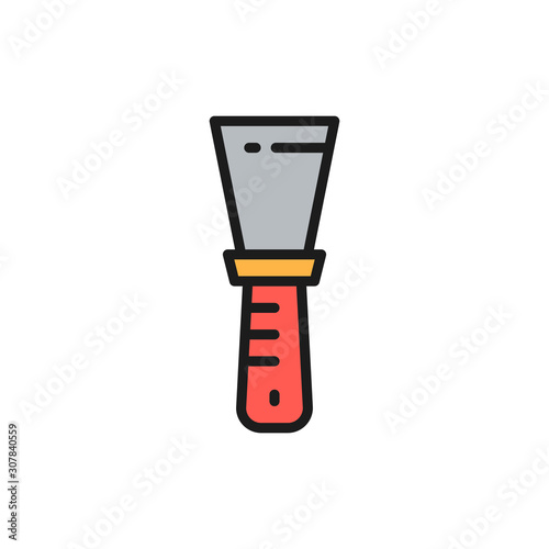 Putty knife, spatula, painting work flat color line icon.