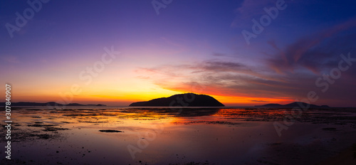 Beautiful landscape of island and beach during the sunrise.