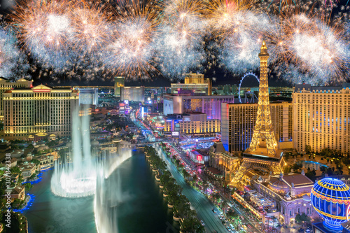 New Year celebration fireworks on Las Vegas strip, Nevada, USA. Fototapeta