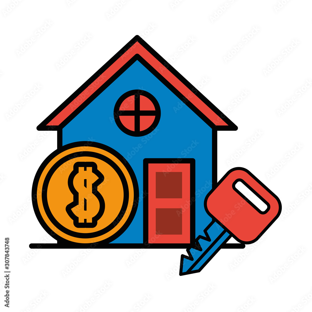 house front facade with coin dollar money house front facade with coin dollar money