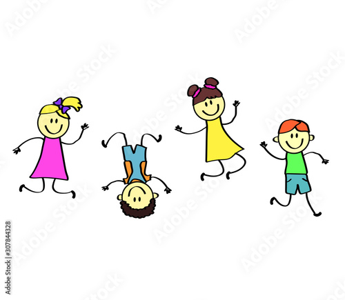 Happy kids on a white background. Cartoon. Vector illustration. 