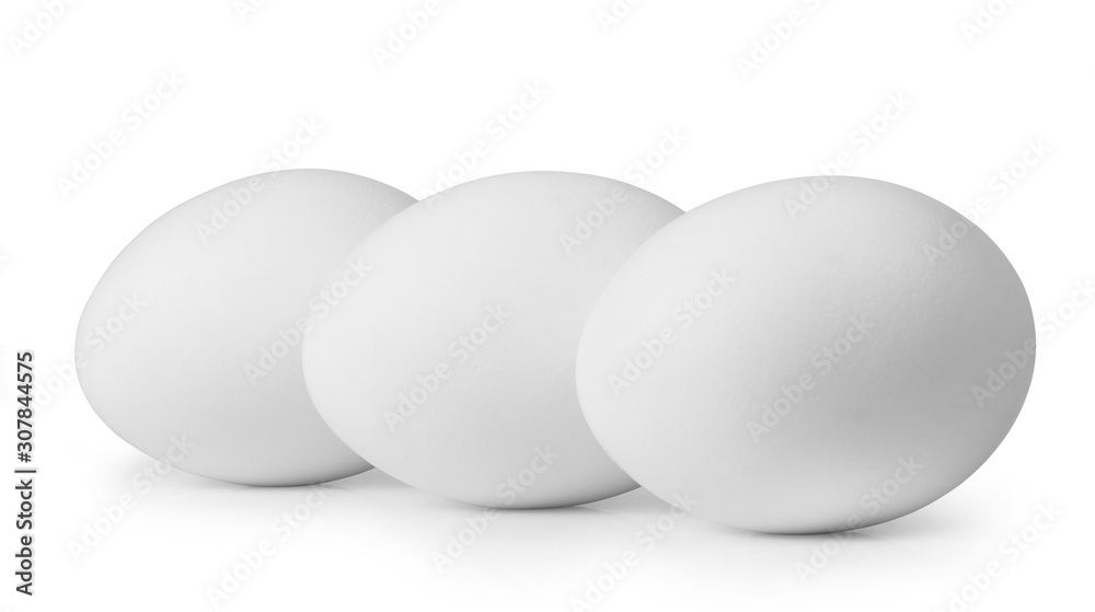 Three white eggs isolated on white background Three white eggs isolated on white background
