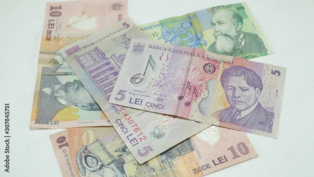 Romanian money on rotating table. 4K Romanian money on rotating table. 4K