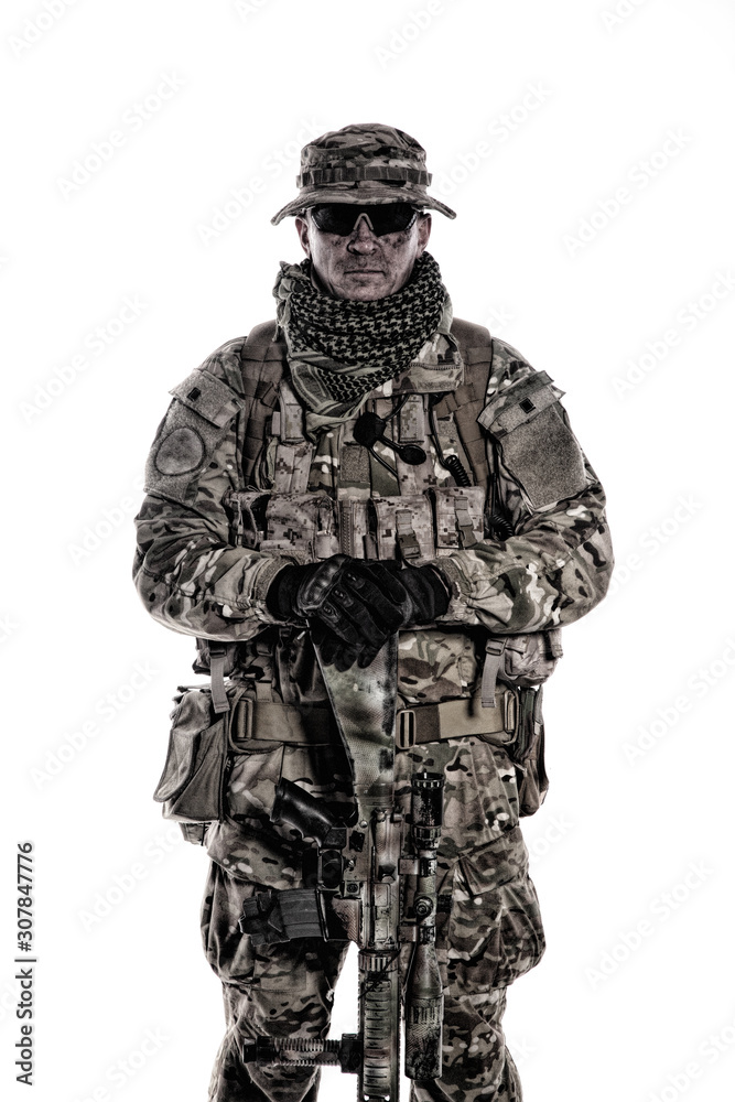 Army special forces soldier isolated studio shoot