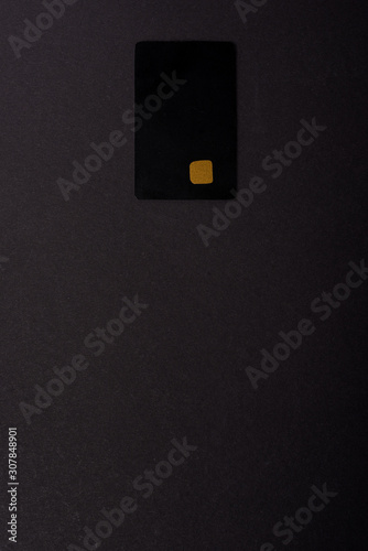 top view of credit card template isolated on black