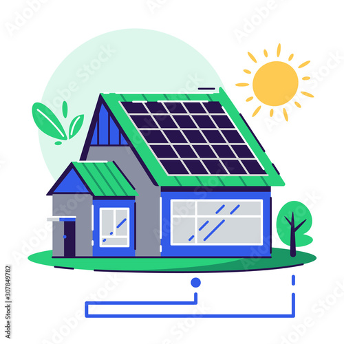 Eco house. Cartoon vector flat illustration.