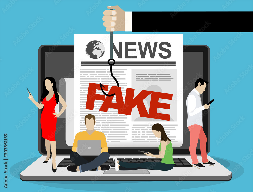 Fake news or fact scanning with magnifying glass vector illustration ...