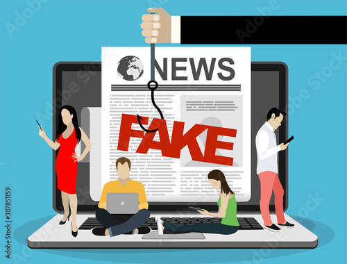 Fake news or fact scanning with magnifying glass vector illustration 