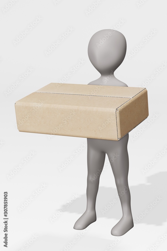3D Render of cartoon character with Cardboard Box 3D Render of cartoon character with Cardboard Box
