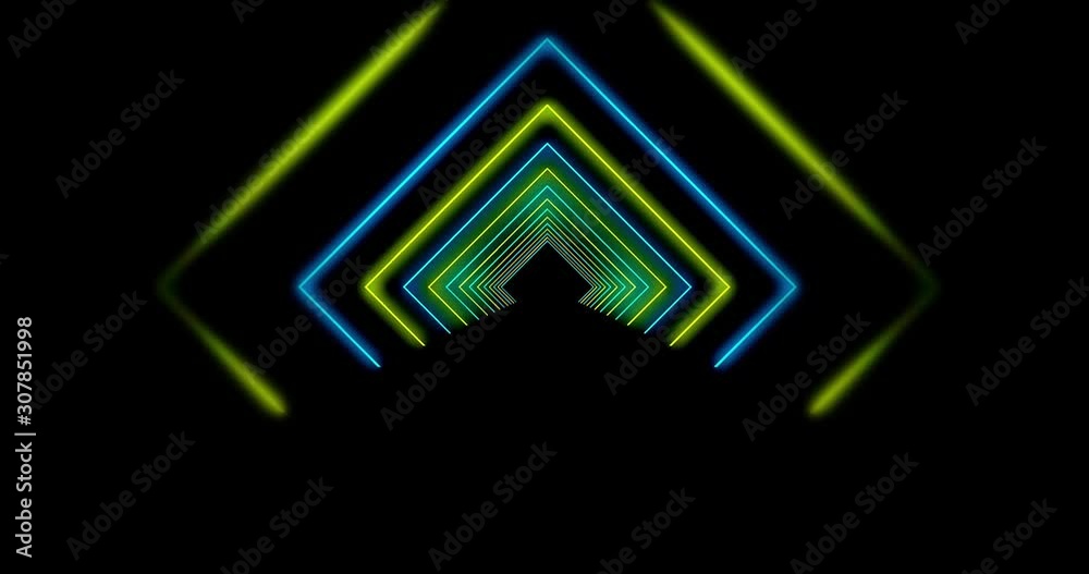 Abstract glowing neon tunnel using rays of light in a mosaic. Light effect using bright lines shows Infinity pathway - 4k