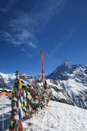 prayer flags on top of mountain