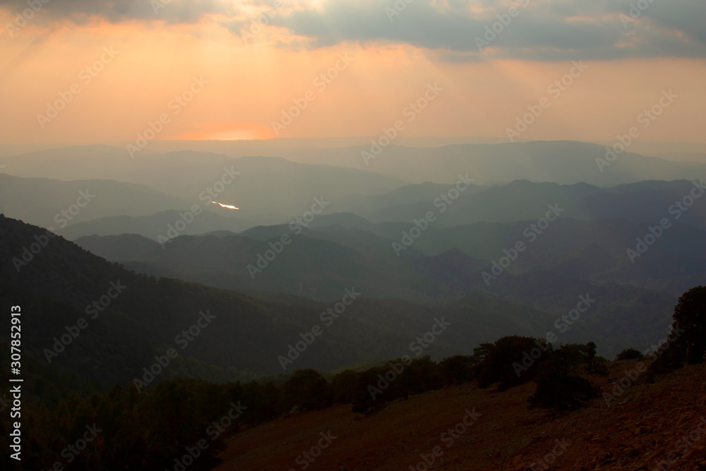 Troodos mountains in Cyprus, view from the nature trail of mount Olympus