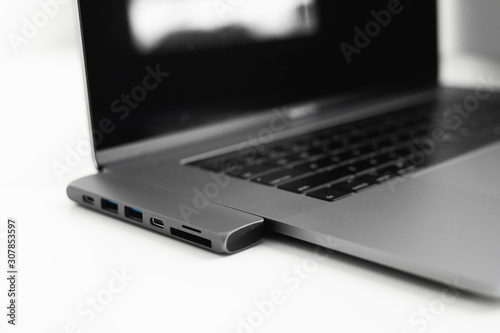 Wallpaper Mural The USB adapter under the Type-C connector for laptop. Multiport station for laptop with multiple different ports. USB to USB Type-C Hub Converter. Gadgets for use a modern laptop. Torontodigital.ca