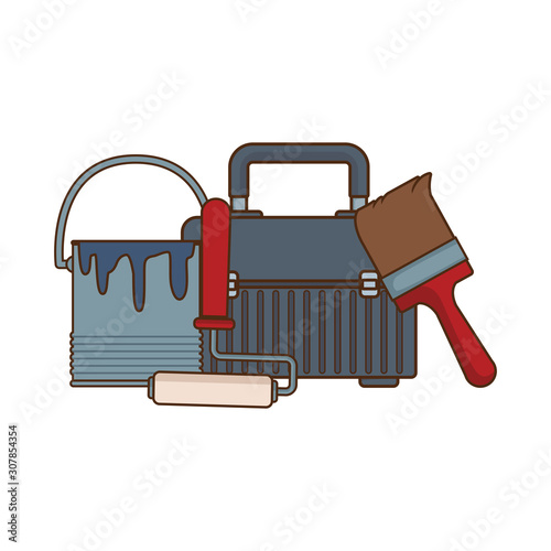 tools box with paint bucket and tools