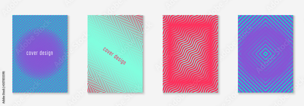 Minimalist trendy cover. Simple certificate, report, patent, invitation mockup. Red and green. Minimalist trendy cover with line geometric elements and shapes.