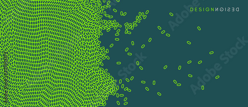 Irregular array or matrix of random ovals. Background breaking down into small fragments.