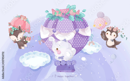 Hand drawn Parade the cute animals. Vector illustration