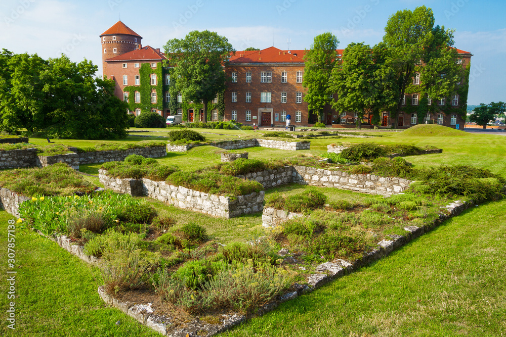 The ivy-covered building of the Wawel Royal castle. Ruins of the medieval first castle and palace garden. Krakow, Poland. The ivy-covered building of the Wawel Royal castle. Ruins of the medieval first castle and palace garden. Krakow, Poland.