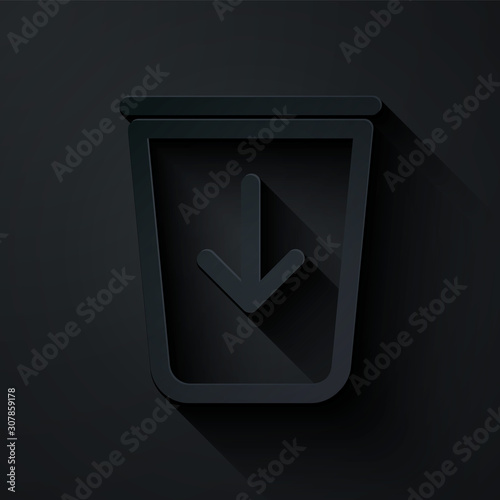Paper cut Send to the trash line icon isolated on black background. Paper art style. Vector Illustration