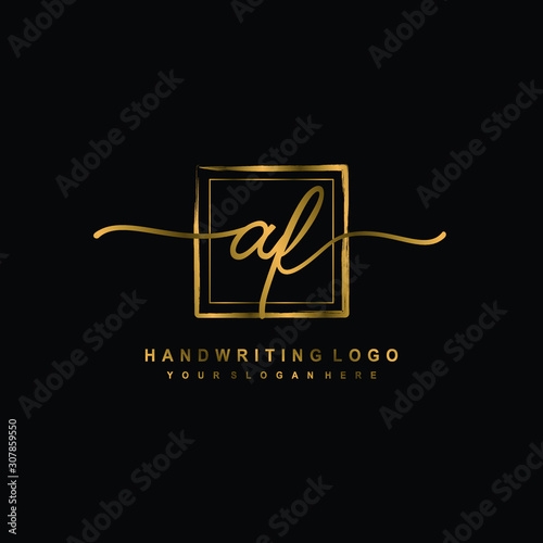 Initial AF handwriting logo design, with brush box lines gold color. handwritten logo for fashion, team, wedding, luxury logo. photo