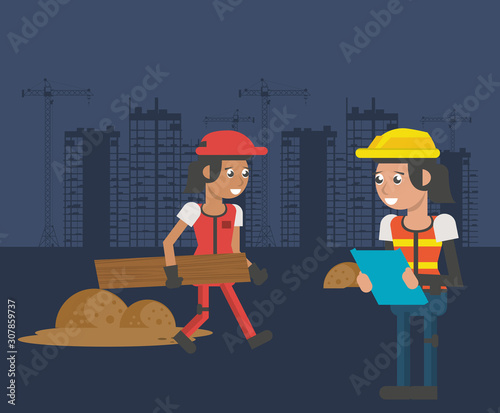men builders working under construction scene