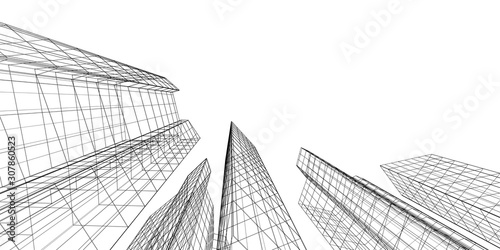 Architecture building 3d. Concept sketch. Vector backdrop