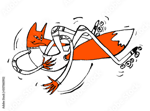 Fox on the rollers. Color manual graphics, perfect for registration of sporting events, children's events.