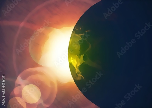 Eclissi, un pianeta davanti al sole, stella ardente nell'universo photo