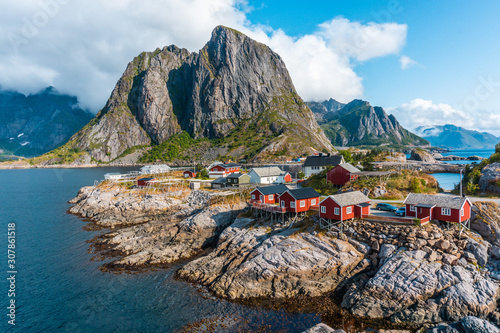 Norway fisherman village hamnoy in lofoten photo