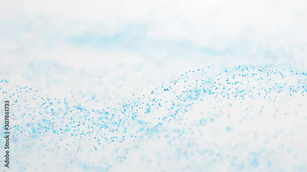 Blue particles moving. White background. Abstract animation.