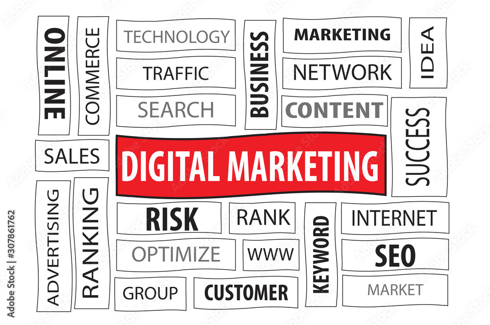 Business Concept: Digital Marketing word cloud on white background
