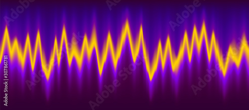 Neon music equalizer, magnetic or sonic wave techno vector background.