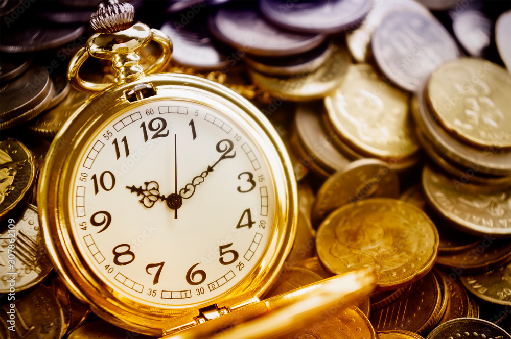 Time is Money COncept. Shallow depth of field with selective focus on foreground
