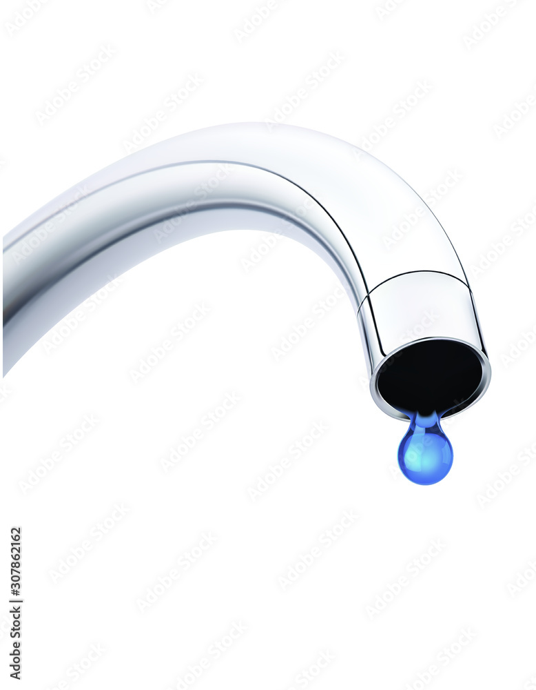 Water tap with drop isolated on white. Vector 3d illustration Water tap with drop isolated on white. Vector 3d illustration