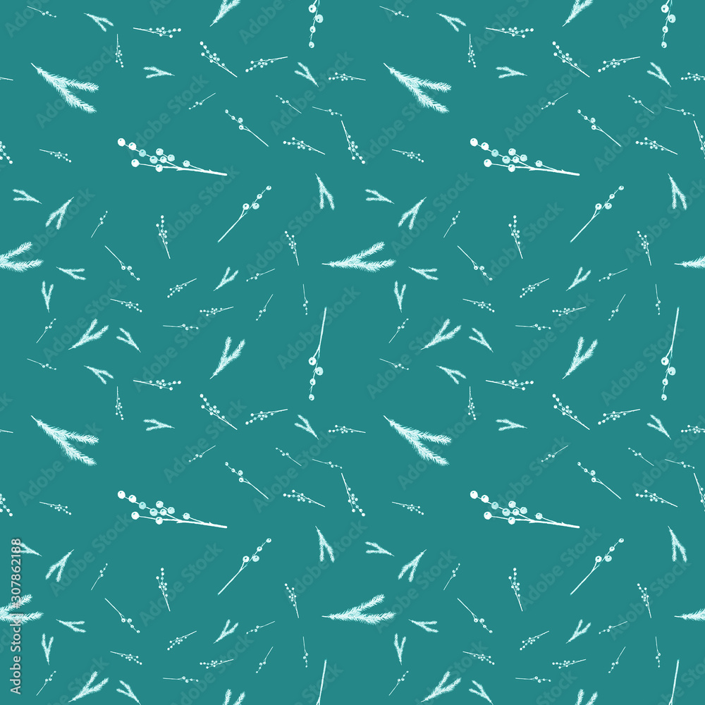 Cute gouache winter seamless pattern. 2020 new year blue color Cute gouache winter seamless pattern. 2020 new year blue color
