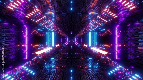 glowing sci-fi tunnel corridor with abstract eye texture 3d illustration wallpaper background © Michael