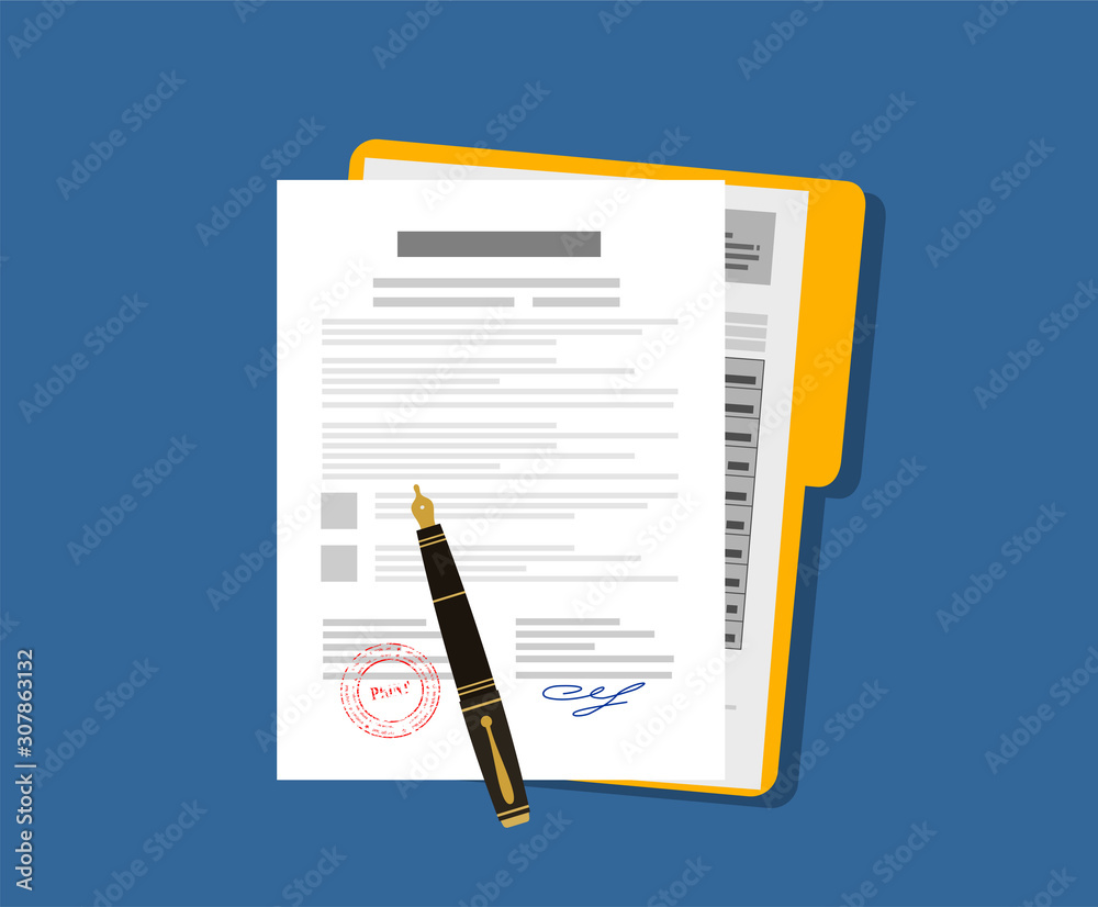 Contract icon agreement pen on desk flat business illustration vector Contract icon agreement pen on desk flat business illustration vector