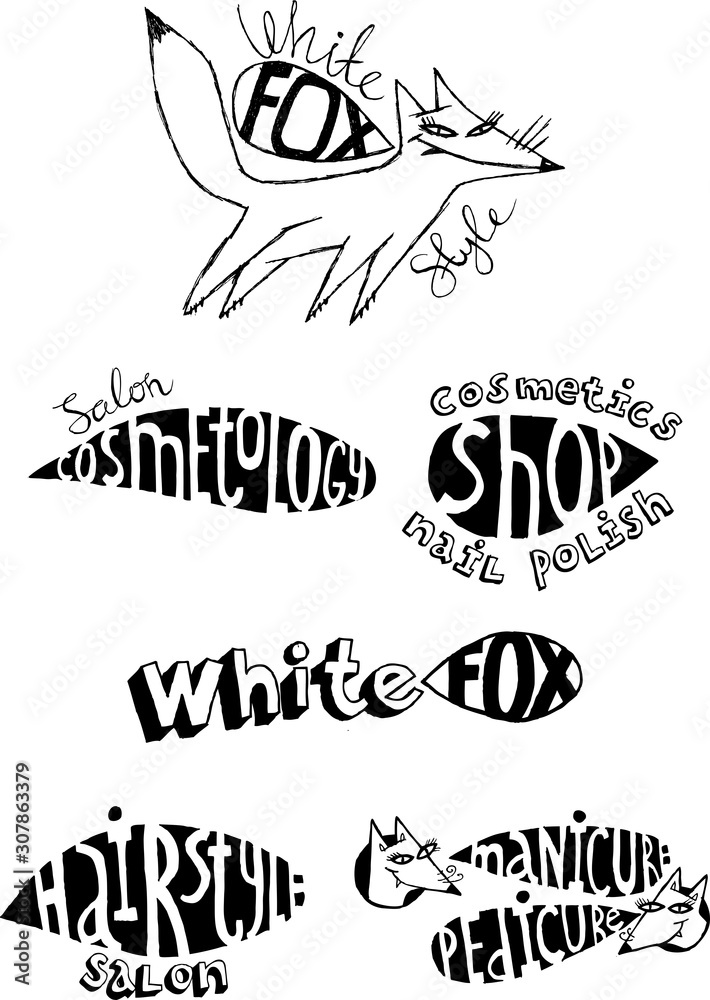 Obraz premium Lettering pictograms for a beauty salon. Black and white graphics, can be used in printed materials, and corporate style.