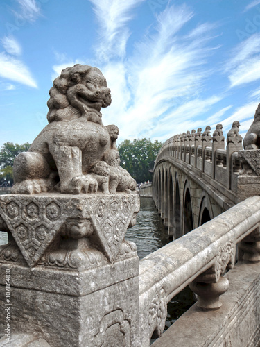 Imperial Summer Palace, Beijing. Seventeen-arch Bridge on Lake Kunming